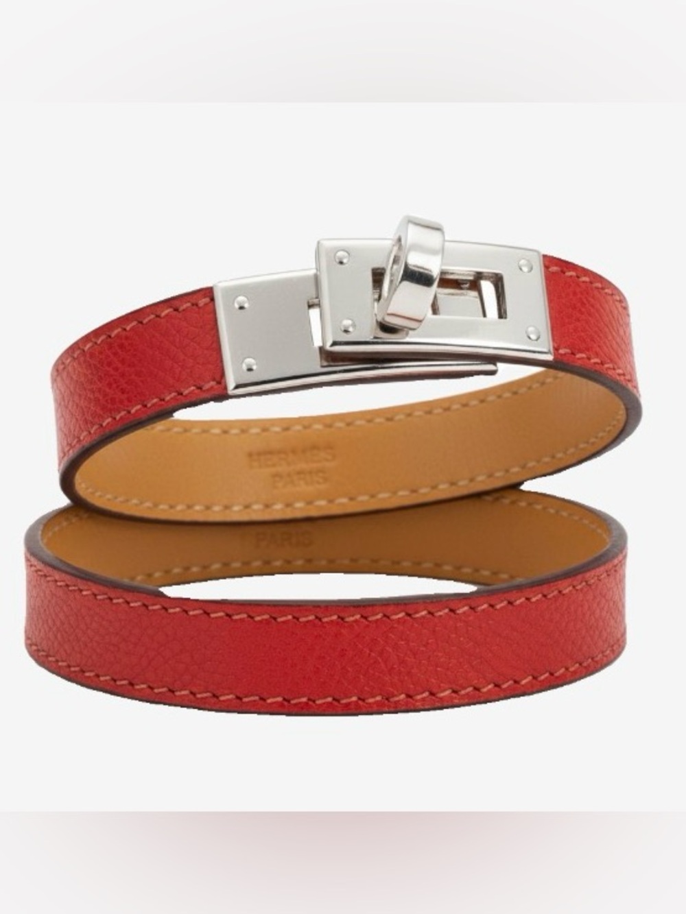 🛍️Hermes Authentic Red Leather Kelly Double Tour Bracelet with Silver Hardware